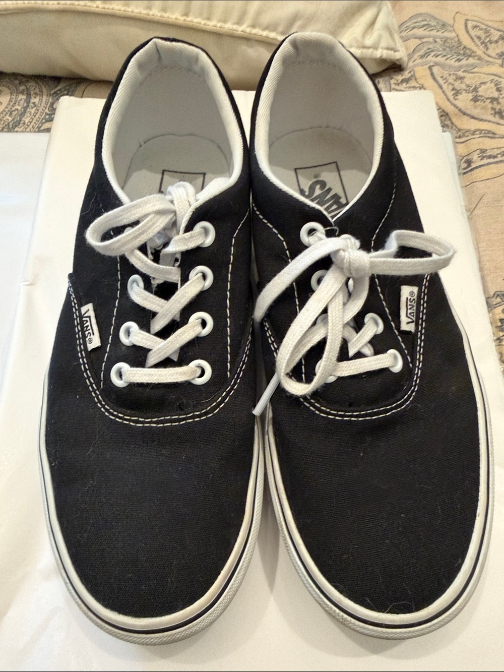 Vans Black Platform Canvas Low-Top Sneakers with White Laces